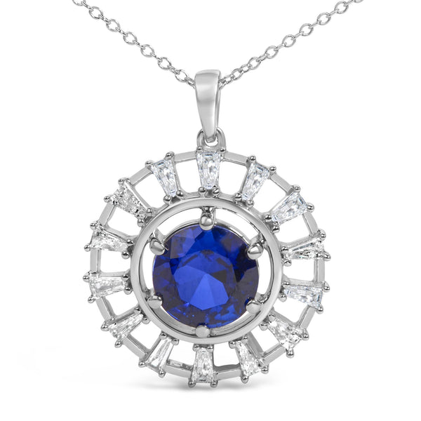 3/5 Ct. T.W. Lab-Grown Sapphire and Baguette Diamond Medallion Pendant Necklace in Sterling Silver, photo 2