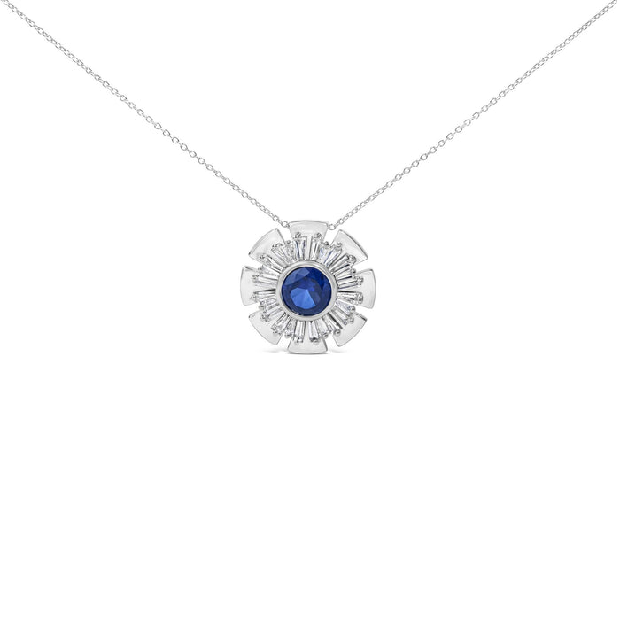 1 1/5 Ct. T.W. Lab-Grown Blue Sapphire and Diamond Sunburst Pendant Necklace in Sterling Silver, photo 1