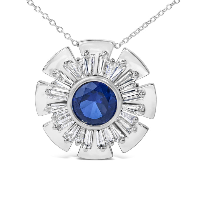 1 1/5 Ct. T.W. Lab-Grown Blue Sapphire and Diamond Sunburst Pendant Necklace in Sterling Silver, photo 2