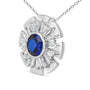 1 1/5 Ct. T.W. Lab-Grown Blue Sapphire and Diamond Sunburst Pendant Necklace in Sterling Silver, photo 4
