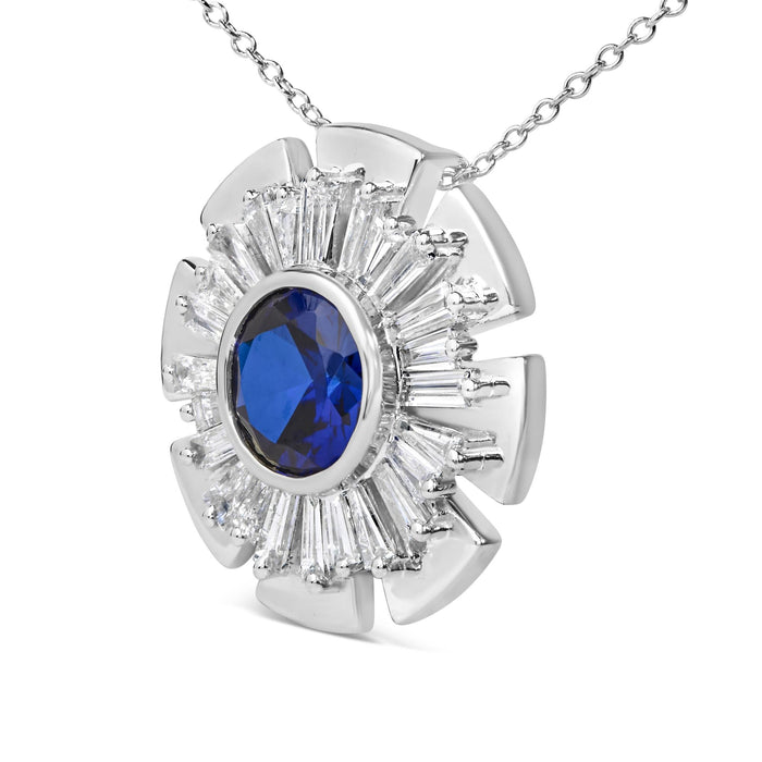 1 1/5 Ct. T.W. Lab-Grown Blue Sapphire and Diamond Sunburst Pendant Necklace in Sterling Silver, photo 4
