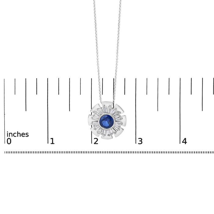 1 1/5 Ct. T.W. Lab-Grown Blue Sapphire and Diamond Sunburst Pendant Necklace in Sterling Silver, photo 5