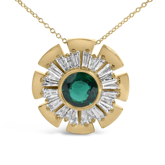 Collar con medallón con esmeralda cultivada en laboratorio y diamantes en plata de ley bañada en oro amarillo de 14K, foto 2