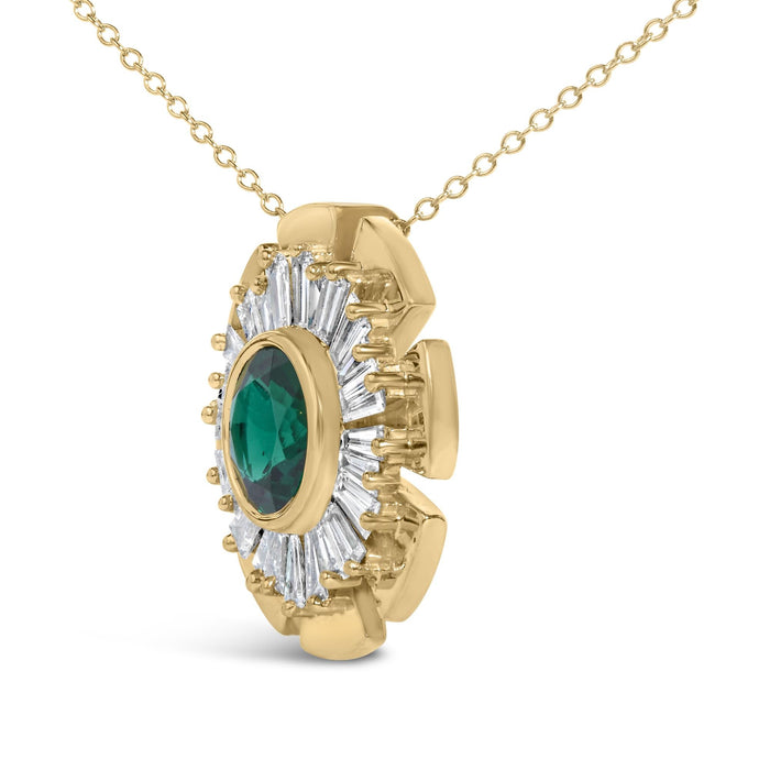 Collar con medallón con esmeralda cultivada en laboratorio y diamantes en plata de ley bañada en oro amarillo de 14K, foto 4