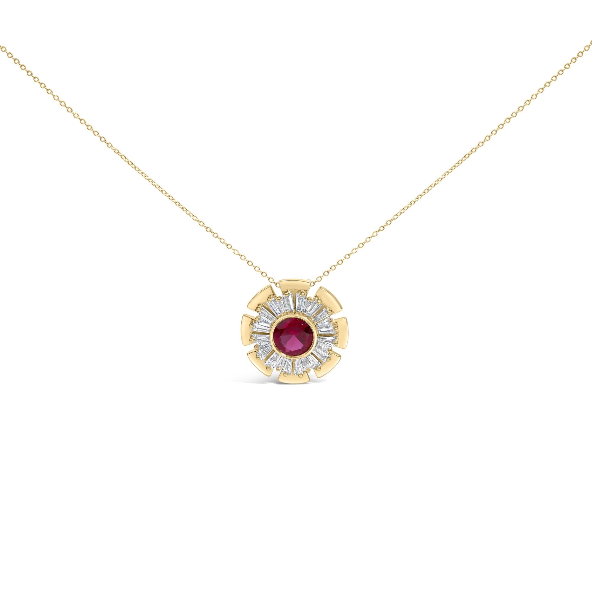 Created Red Ruby and Diamond Baguette Medallion Pendant Necklace in 14K Yellow Gold-Plated Silver, photo 1