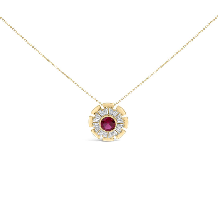 Created Red Ruby and Diamond Baguette Medallion Pendant Necklace in 14K Yellow Gold-Plated Silver, photo 1
