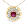 Created Red Ruby and Diamond Baguette Medallion Pendant Necklace in 14K Yellow Gold-Plated Silver, photo 2