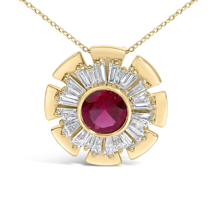 Created Red Ruby and Diamond Baguette Medallion Pendant Necklace in 14K Yellow Gold-Plated Silver, photo 2