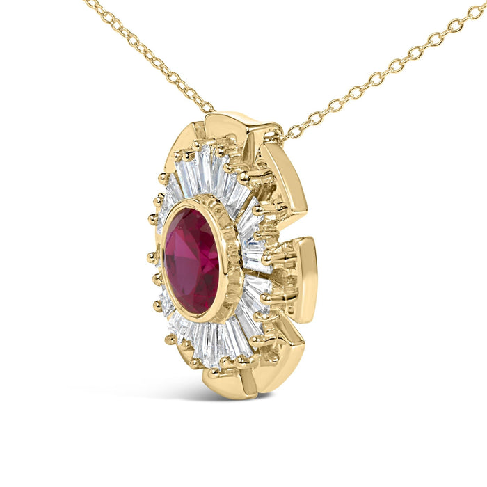 Created Red Ruby and Diamond Baguette Medallion Pendant Necklace in 14K Yellow Gold-Plated Silver, photo 4