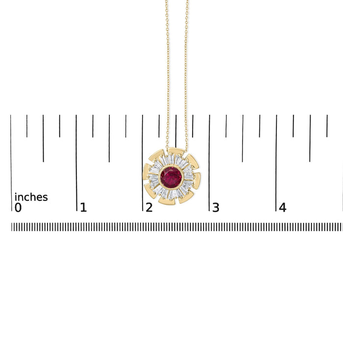 Created Red Ruby and Diamond Baguette Medallion Pendant Necklace in 14K Yellow Gold-Plated Silver, photo 5