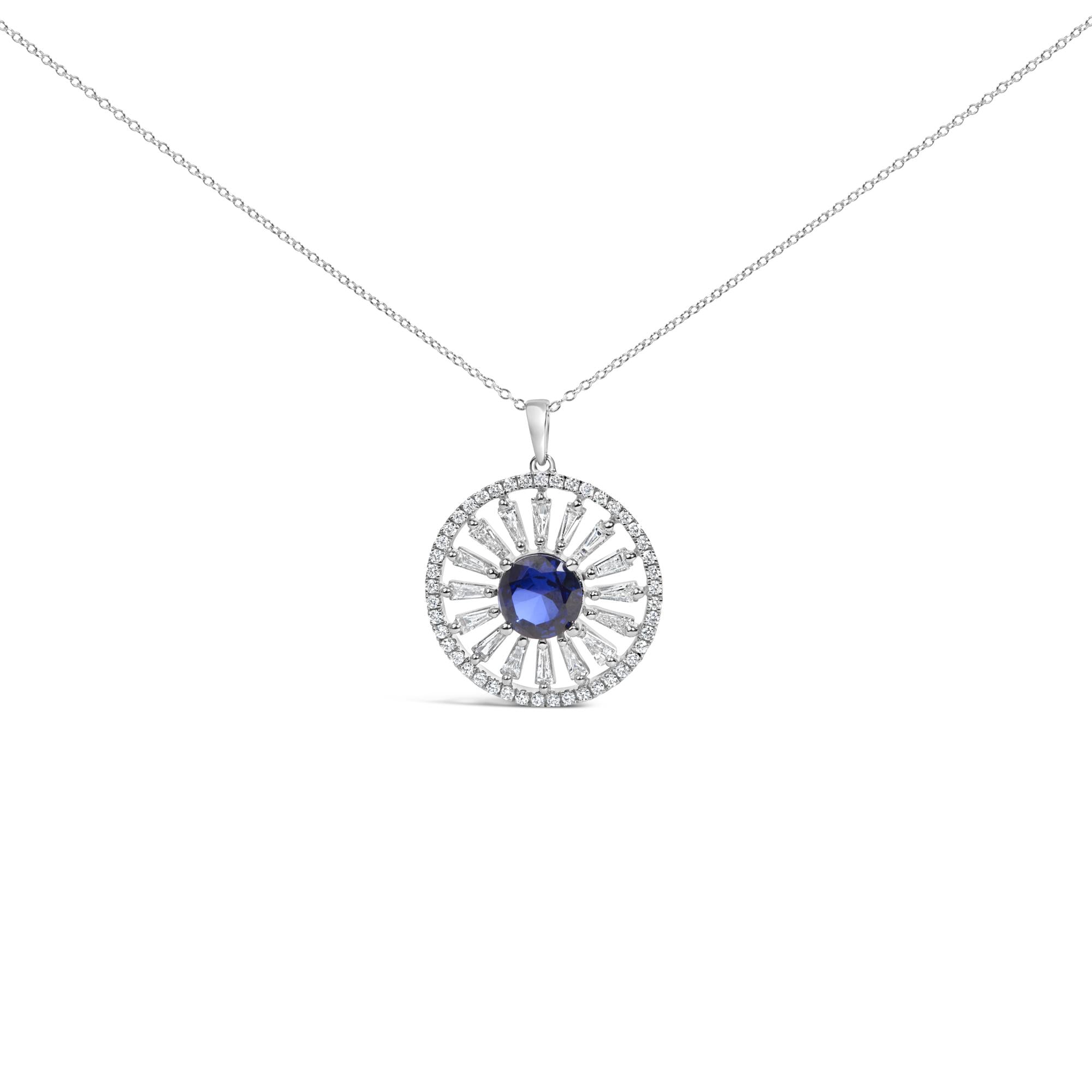 1 Ct. T.W. Lab-Grown Sapphire and Baguette Diamond Medallion Pendant Necklace in Sterling Silver, photo 1