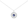 1 Ct. T.W. Lab-Grown Sapphire and Baguette Diamond Medallion Pendant Necklace in Sterling Silver, photo 1