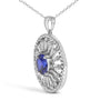 1 Ct. T.W. Lab-Grown Sapphire and Baguette Diamond Medallion Pendant Necklace in Sterling Silver, photo 4