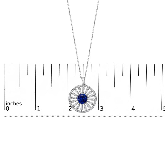 1 Ct. T.W. Lab-Grown Sapphire and Baguette Diamond Medallion Pendant Necklace in Sterling Silver, photo 5