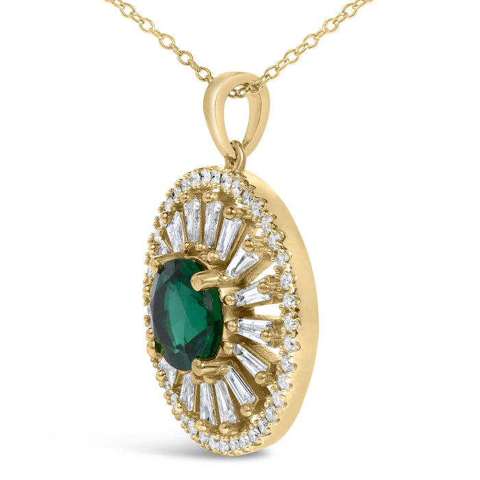 Collar medallón de sol con esmeralda cultivada en laboratorio y diamantes en plata de ley bañada en oro amarillo de 14K, foto 4