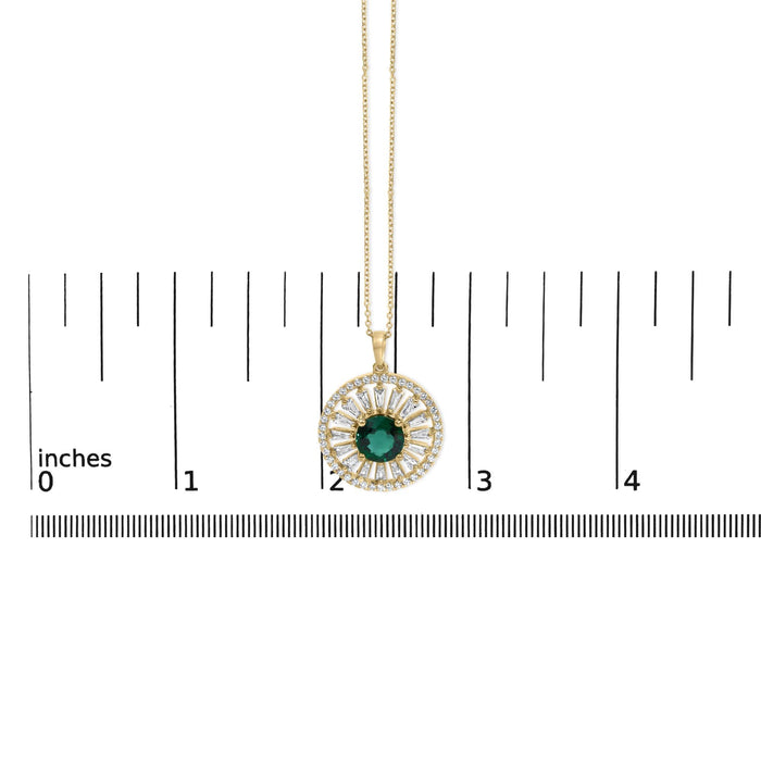 Collar medallón de sol con esmeralda cultivada en laboratorio y diamantes en plata de ley bañada en oro amarillo de 14K, foto 5