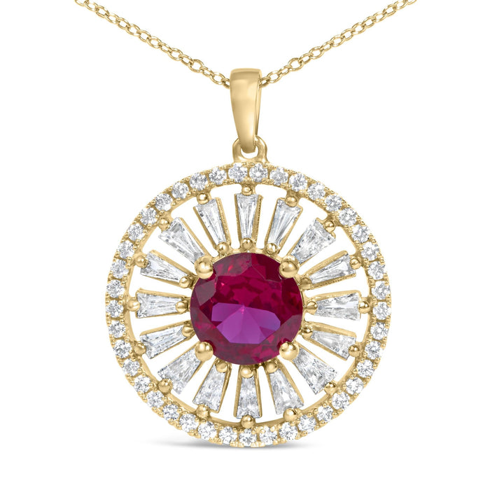 Collar con medallón de sol con rubí cultivado en laboratorio y diamantes en plata de ley bañada en oro amarillo de 14K, foto 2
