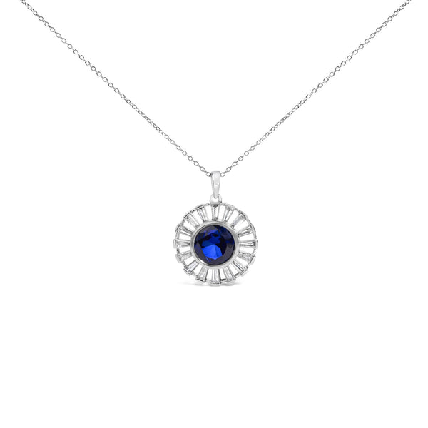 Lab-Grown Sapphire and Diamond Medallion Pendant Necklace in Sterling Silver, photo 1