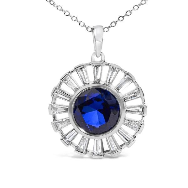 Lab-Grown Sapphire and Diamond Medallion Pendant Necklace in Sterling Silver, photo 2
