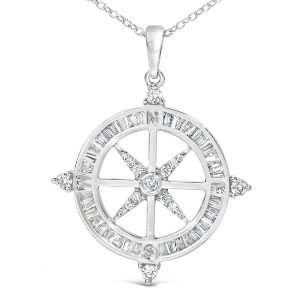 3/4 Ct. T.W. Diamond Compass Medallion Pendant Necklace in Sterling Silver, photo 2
