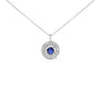 Lab-Grown Sapphire and Baguette Diamond Medallion Pendant Necklace in Sterling Silver, photo 1