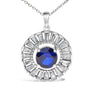 Lab-Grown Sapphire and Baguette Diamond Medallion Pendant Necklace in Sterling Silver, photo 2