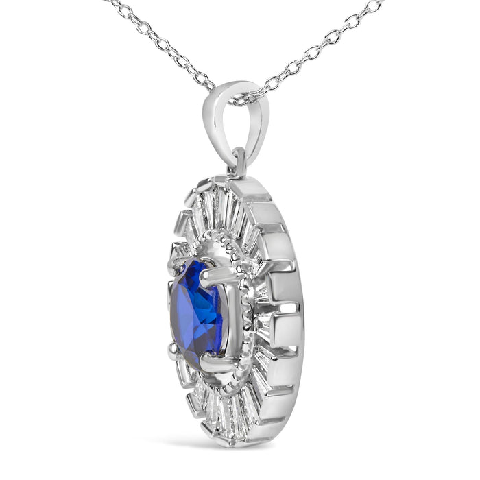 Lab-Grown Sapphire and Baguette Diamond Medallion Pendant Necklace in Sterling Silver, photo 4