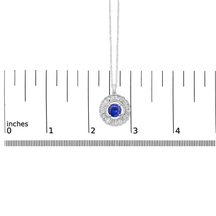 Lab-Grown Sapphire and Baguette Diamond Medallion Pendant Necklace in Sterling Silver, photo 6