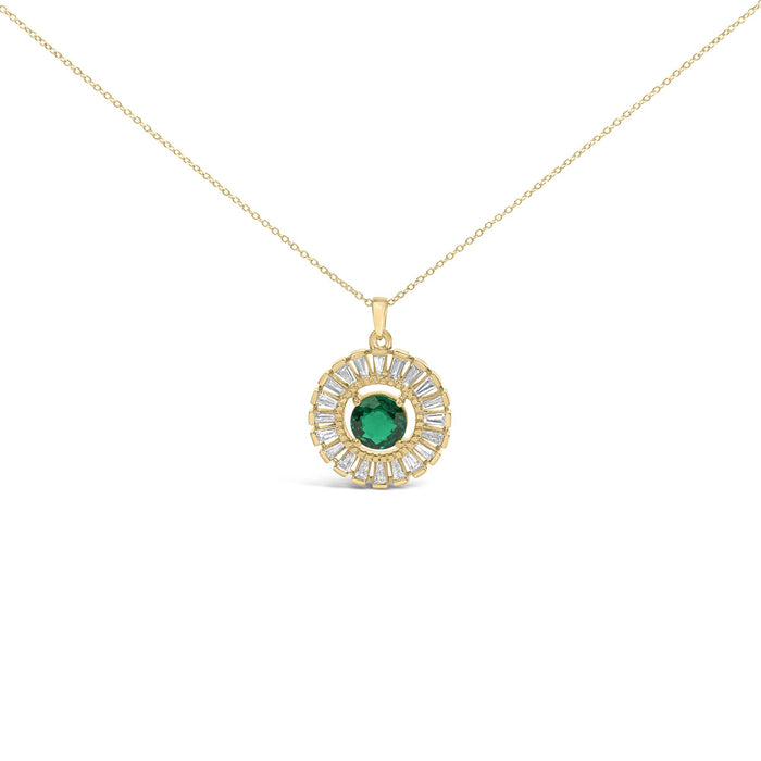 Lab-Grown Emerald and Diamond Sunburst Medallion Pendant Necklace in 14K Yellow Gold-Plated Silver, photo 5