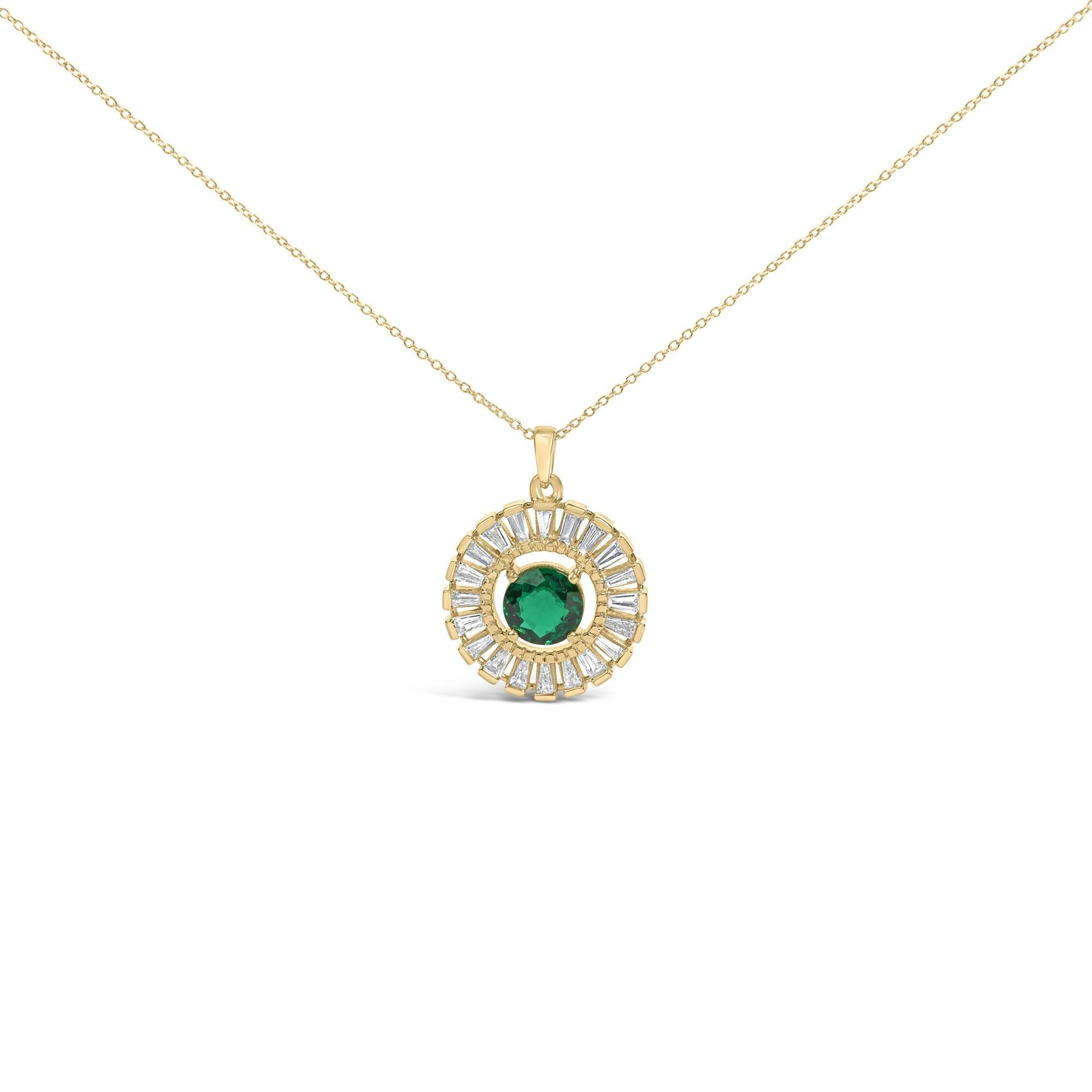 Lab-Grown Emerald and Diamond Sunburst Medallion Pendant Necklace in 14K Yellow Gold-Plated Silver, photo 1