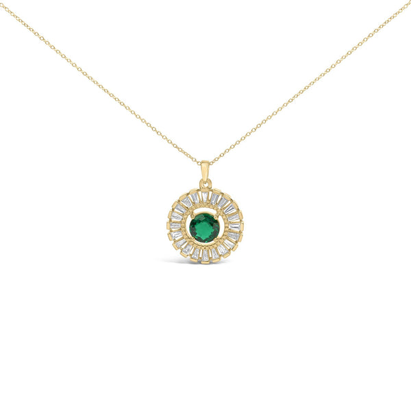 Collar medallón de sol con esmeralda cultivada en laboratorio y diamantes en plata de ley bañada en oro amarillo de 14K, foto 1