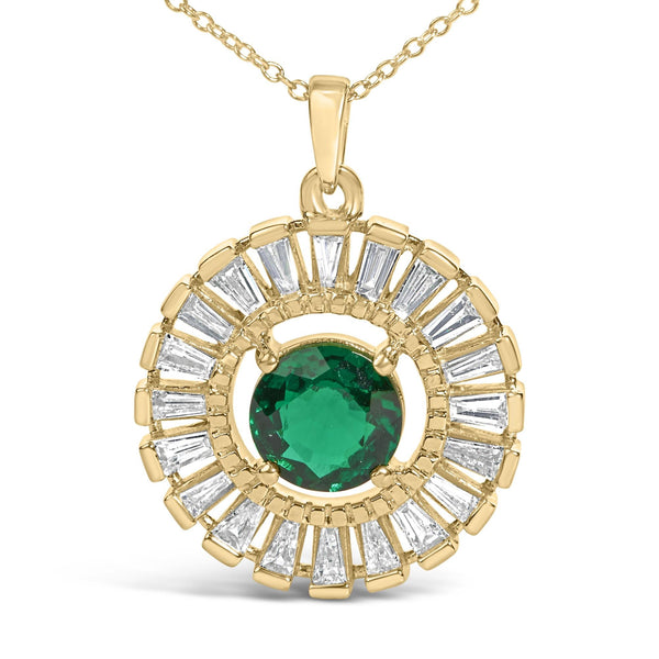 Collar medallón de sol con esmeralda cultivada en laboratorio y diamantes en plata de ley bañada en oro amarillo de 14K, foto 2
