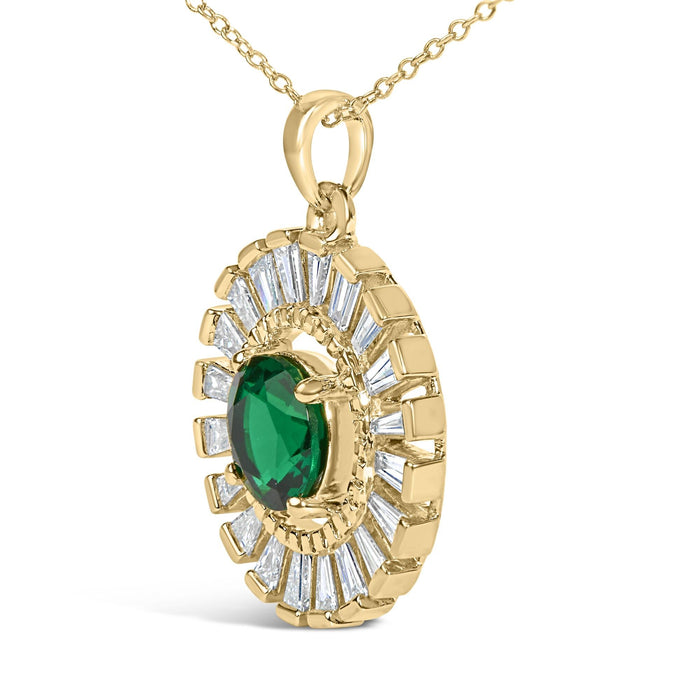Lab-Grown Emerald and Diamond Sunburst Medallion Pendant Necklace in 14K Yellow Gold-Plated Silver, photo 4