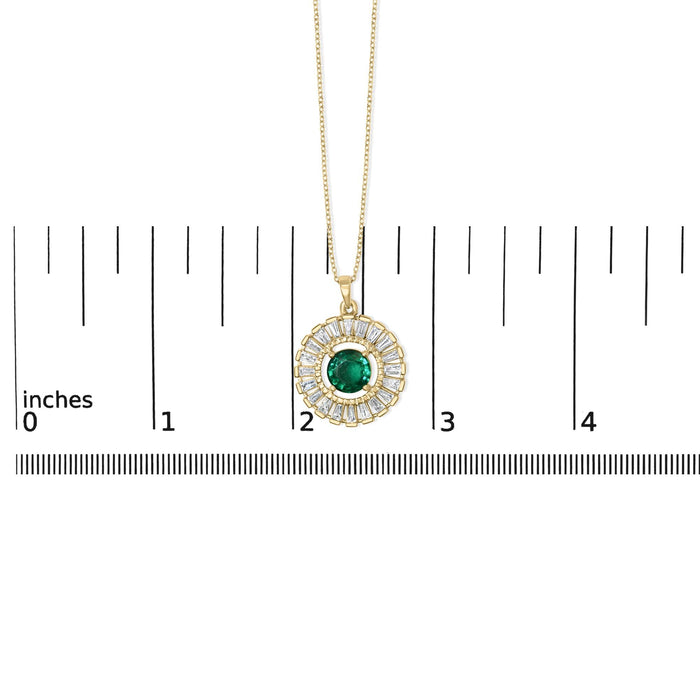 Lab-Grown Emerald and Diamond Sunburst Medallion Pendant Necklace in 14K Yellow Gold-Plated Silver, photo 6