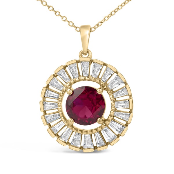 Collar con medallón con rubí cultivado en laboratorio y diamantes en plata de ley bañada en oro amarillo de 14K, foto 2