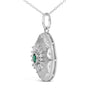 Lab-Grown Emerald and Diamond Sunburst Medallion Pendant Necklace in Sterling Silver, photo 4