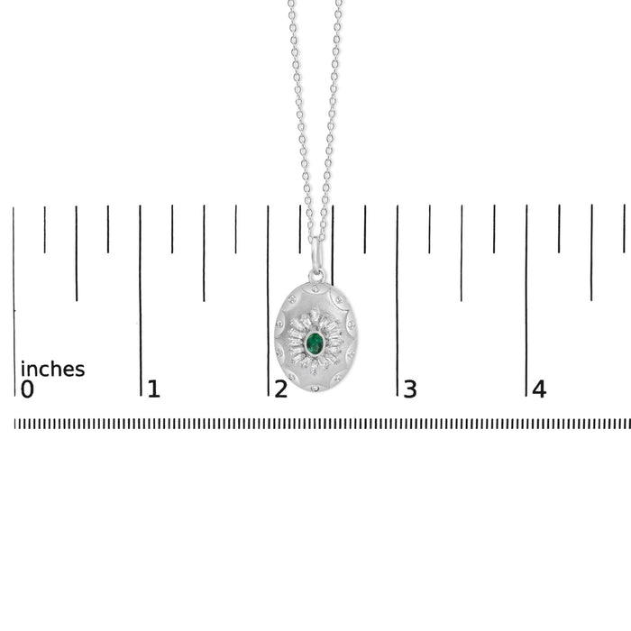 Lab-Grown Emerald and Diamond Sunburst Medallion Pendant Necklace in Sterling Silver, photo 5