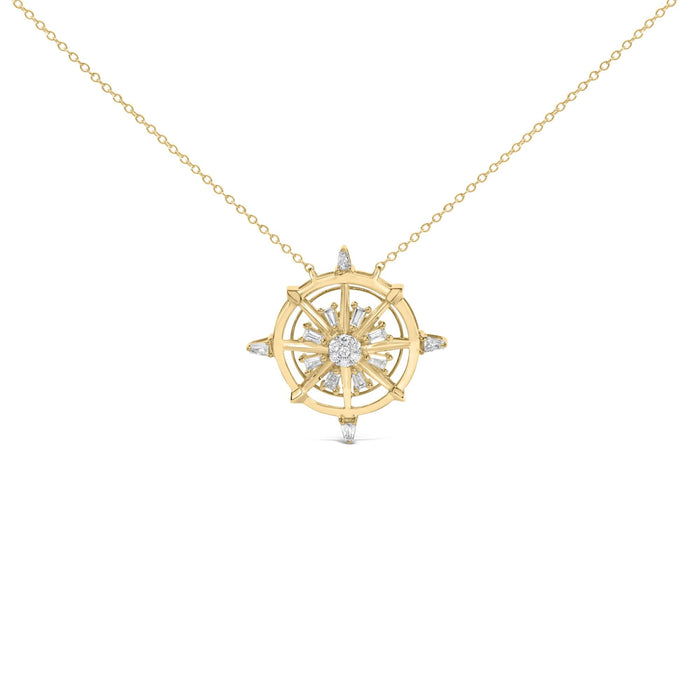 Collar con colgante de brújula con diamantes de 1/3 ct. p.t. en plata de ley bañada en oro amarillo de 14K, foto 1