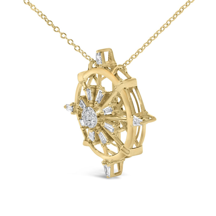 Collar con colgante de brújula con diamantes de 1/3 ct. p.t. en plata de ley bañada en oro amarillo de 14K, foto 4