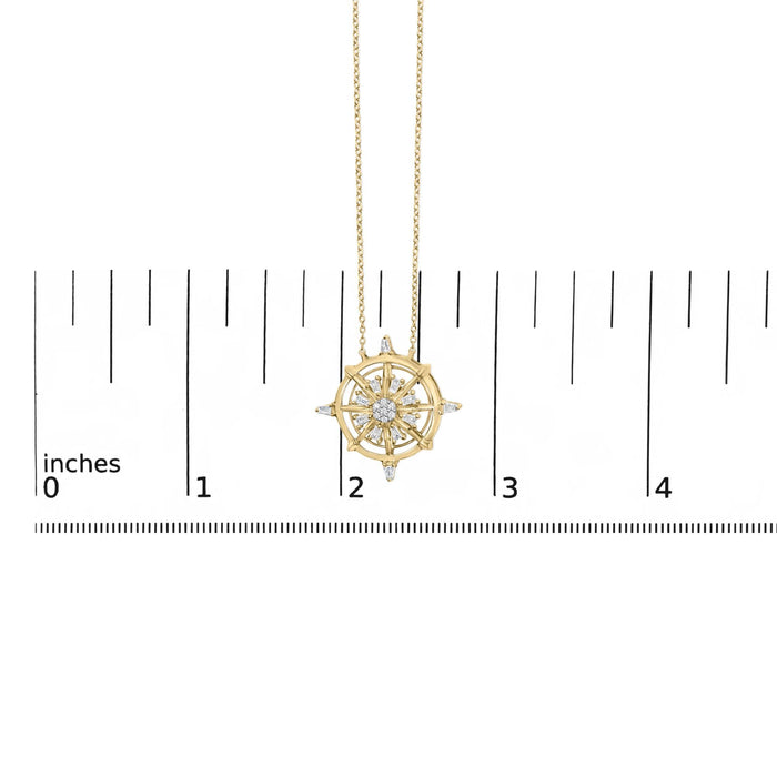 Collar con colgante de brújula con diamantes de 1/3 ct. p.t. en plata de ley bañada en oro amarillo de 14K, foto 5