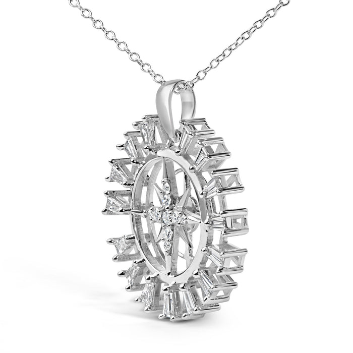 Collar con colgante de medallón de brújula con destello estelar y diamantes de 1/2 ct. p.t. en plata de ley, foto 4