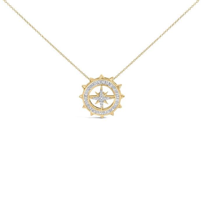 Collar con colgante de medallón de brújula con diamantes de 1 ct. p.t. en plata de ley bañada en oro amarillo de 14K, foto 1