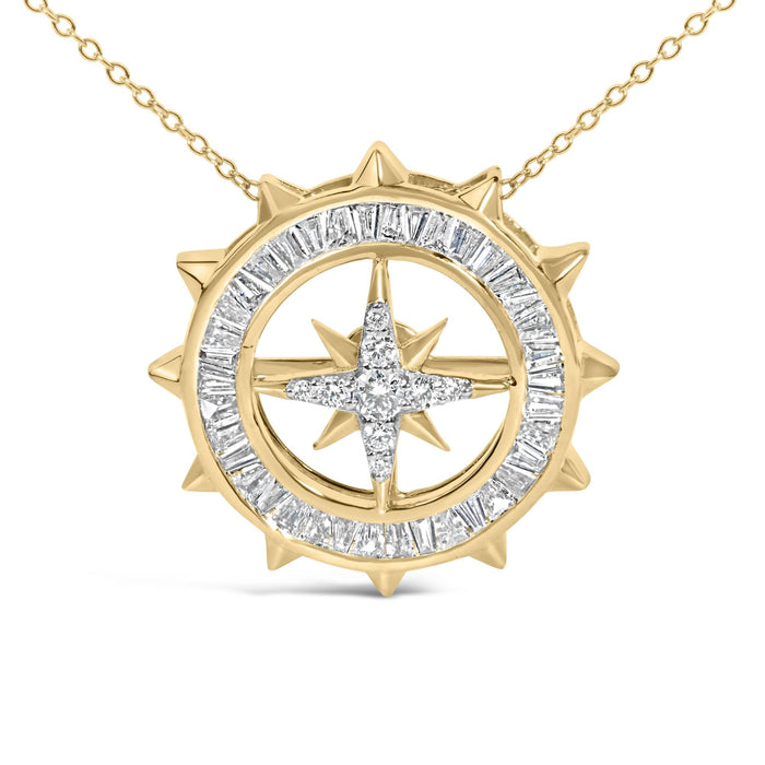 Collar con colgante de medallón de brújula con diamantes de 1 ct. p.t. en plata de ley bañada en oro amarillo de 14K, foto 2