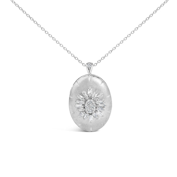 3/8 Ct. T.W. Diamond Puffed Oval Medallion Pendant Necklace in Sterling Silver, photo 1