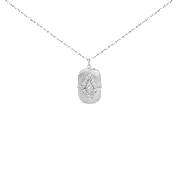 3/8 Ct. T.W. Diamond Puffed Medallion Design Pendant Necklace in Sterling Silver, photo 1