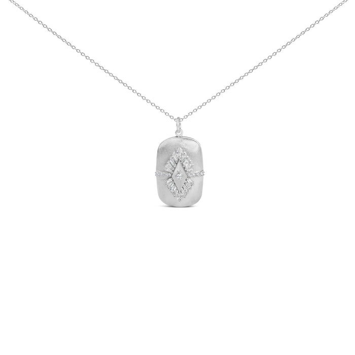 Collar con colgante de diseño de medallón abombado con diamantes de 3/8 ct. p.t. en plata de ley, foto 1
