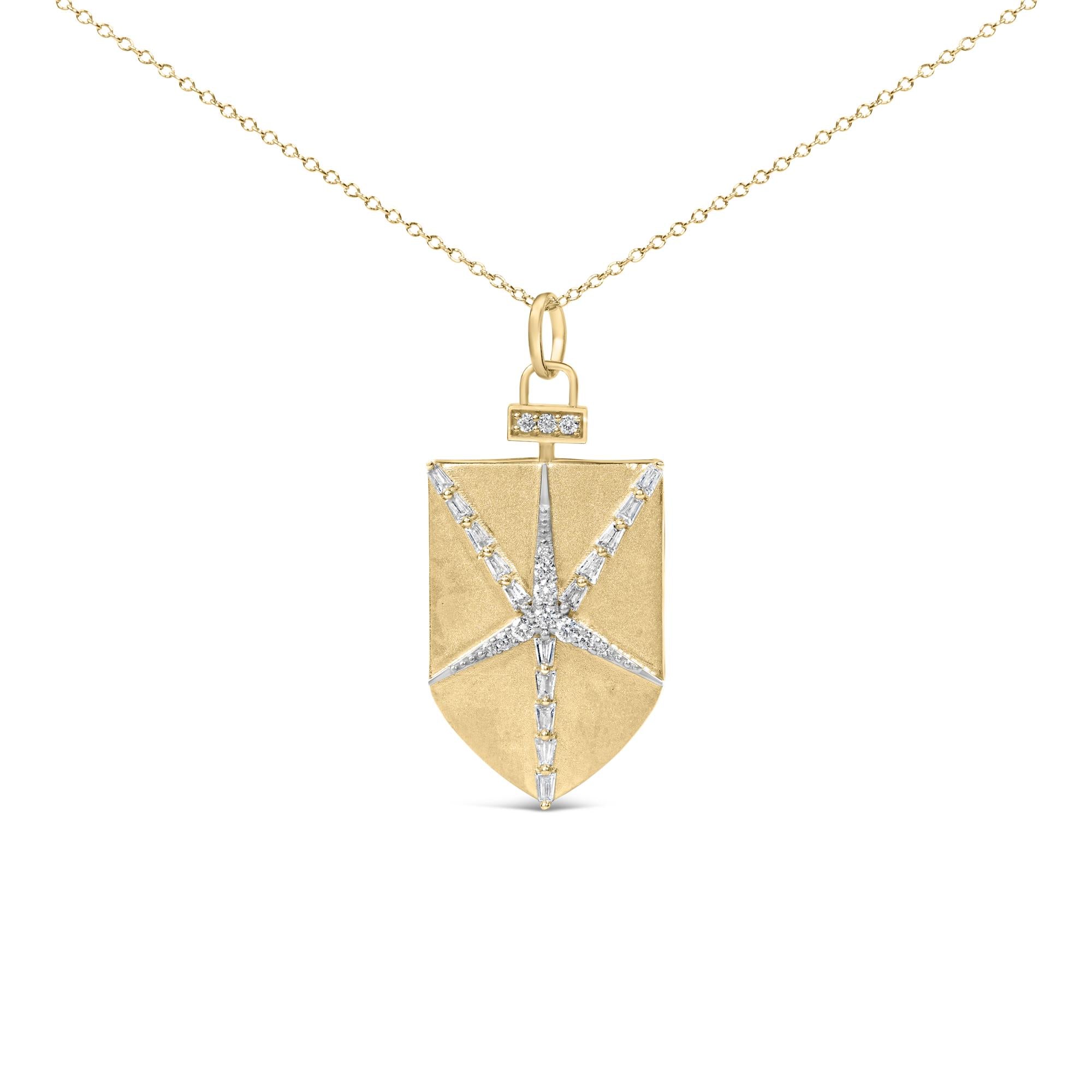 1/2 Ct. T.W. Diamond Shield Star Medallion Pendant Necklace in 14K Yellow Gold-Plated Sterling Silver, photo 1