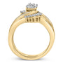 Conjunto nupcial de espiral con racimo de diamantes de 1/2 ct. p.t. en plata de ley bañada en oro amarillo de 14K, foto 6