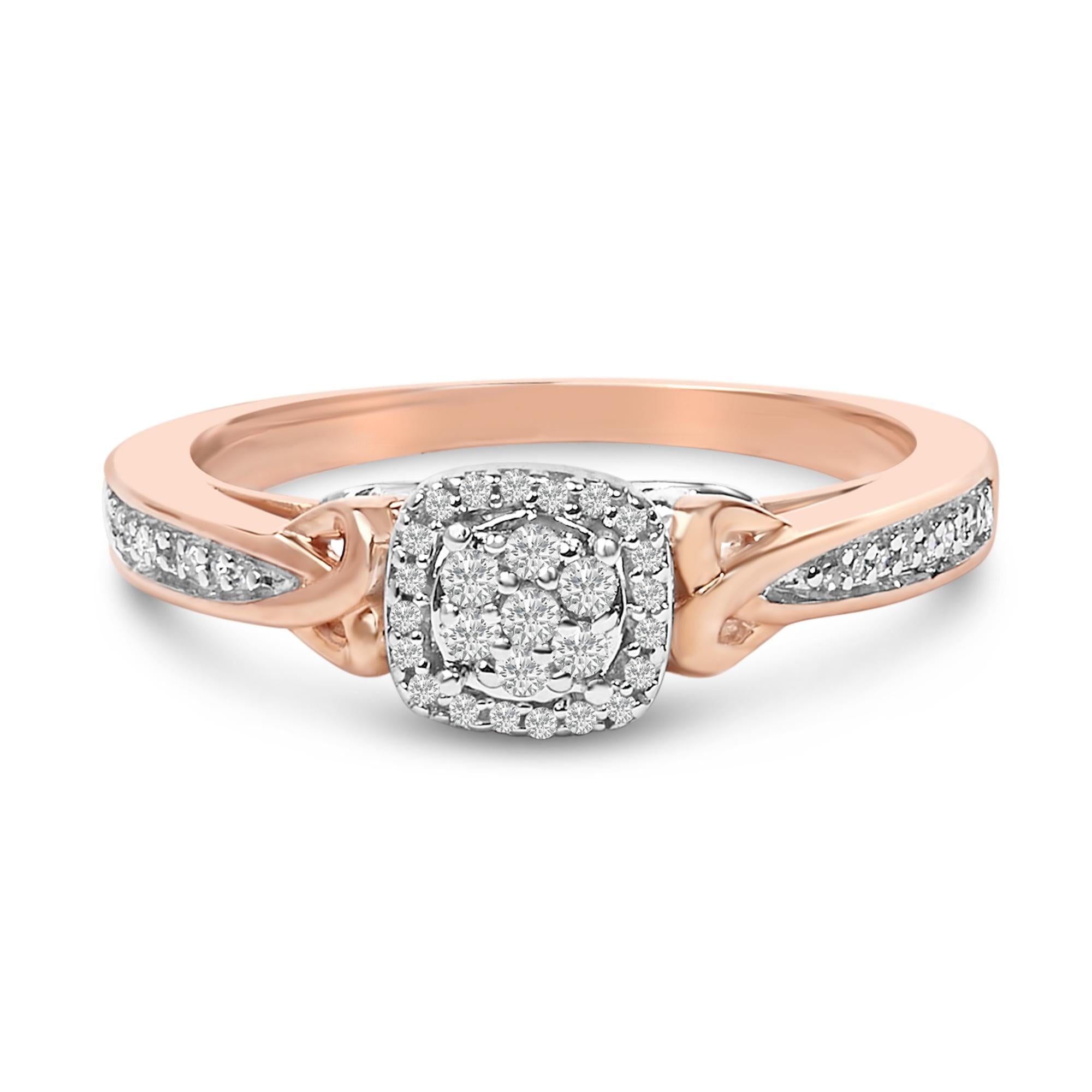 Anillo de racimo de nudo con diamantes de 1/6 ct. p.t. en plata de ley bañada en oro rosa de 14K, foto 1
