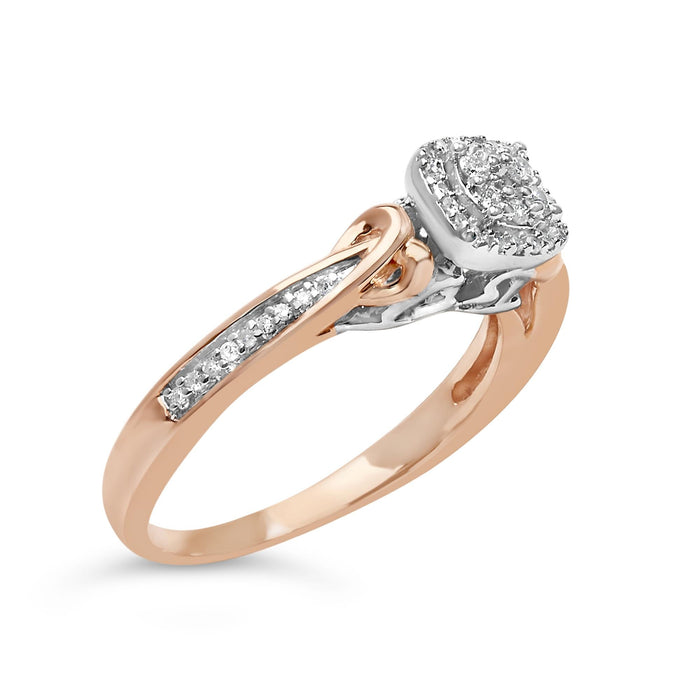 Anillo de racimo de nudo con diamantes de 1/6 ct. p.t. en plata de ley bañada en oro rosa de 14K, foto 4